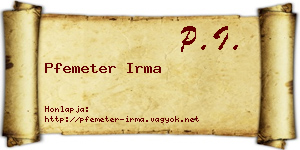 Pfemeter Irma névjegykártya